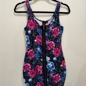 Floral Sleeveless Dress - Pink and Blue
